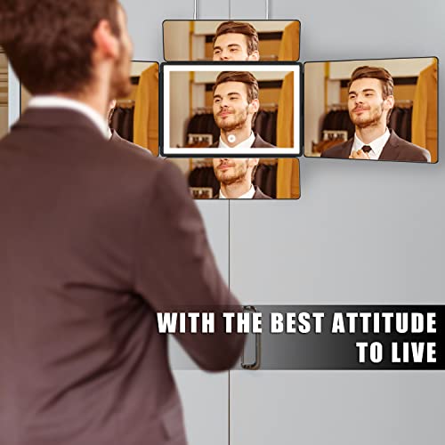 Self Hair Cutting Mirror 5-Way 360° HD Glass Anti-Fog Portable with Height Adjustable Hooks - 13.8" x 9.7"