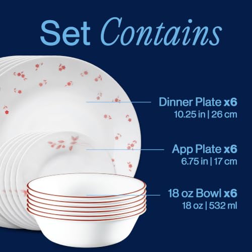 Corelle 18-Piece Dinnerware Set for 6 - Chip-Resistant, Lightweight Glass