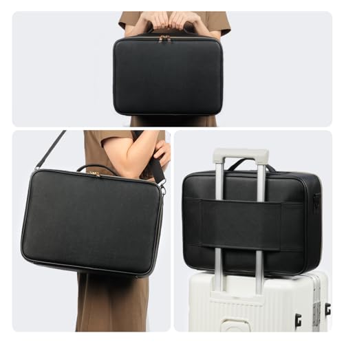 Makeup Travel Case, 16 Inch Makeup Artist Bag with Compartment and Dividers, Portable Cosmetic Bag for Women with Brush Storage Sturdy Dual Zip Closure, Waterproof, Durable, Gift for Her, Black