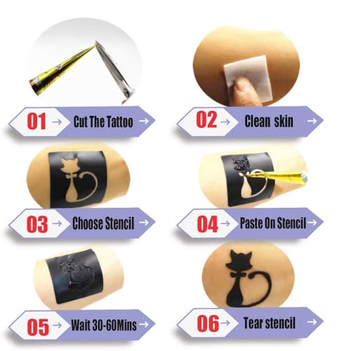 Temporary Tattoos Kit, 4Pcs Semi Permanent Tattoo Paste Cones, India Body DIY Art Painting for Women Men teens, Summer Trend Hand Plaste with 3 Colors(1Pc Bottle,4Pcs Nozzles)20Pcs Adhesive Stencil