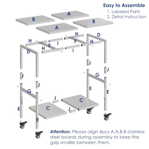 Stainless Steel Mobile Prep Table with Adjustable Shelf & Lockable Casters