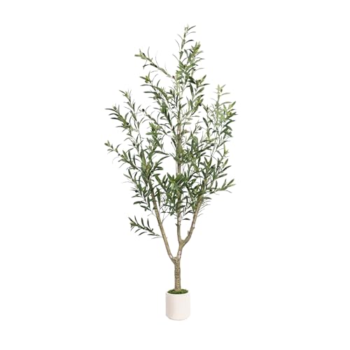 MCTYBB 6ft Artificial Olive Tree with White Planter - Realistic Faux Indoor Tree
