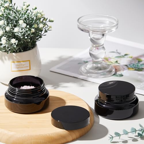 Plastic Cosmetic Jars with Lids and Labels, 8 oz, Black - Pack of 24