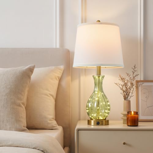 Oneach 22-Inch Green Glass Table Lamp with Fairy Lights and USB Charging - Nightstand Accent Light - Variation of THIS listing