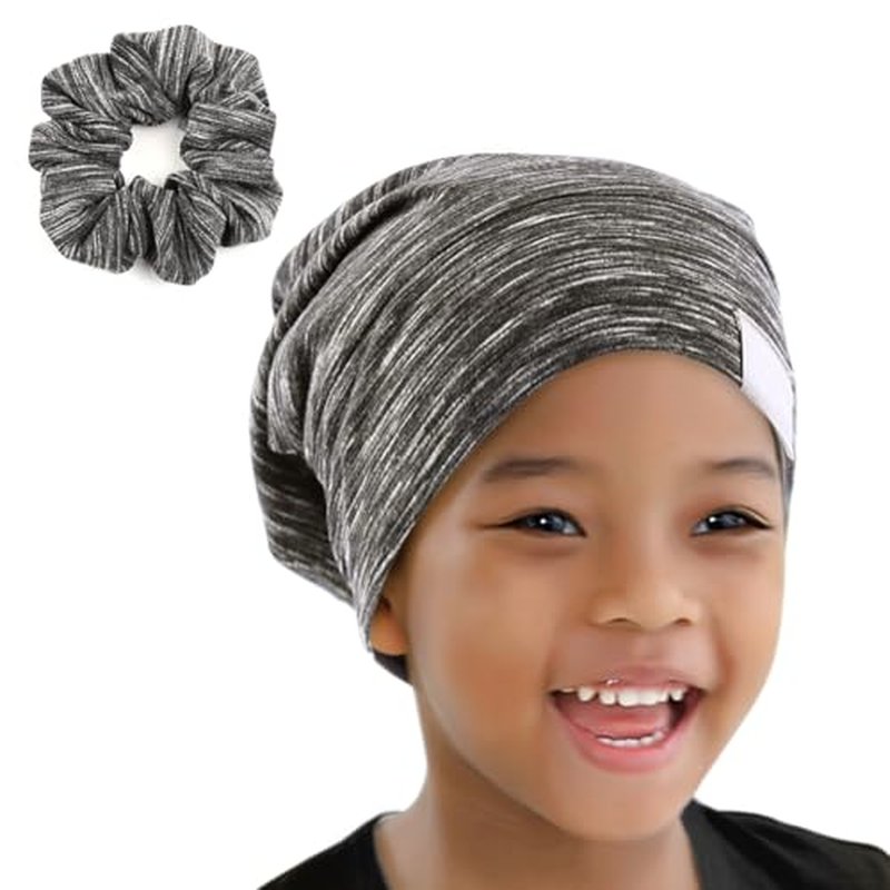 Kids Beanie Sleep Hats Bonnet for Night Sleeping Cap Silky Lined Satin Bonnet with Adjustable Elastic Band for Teens Toddler Child Natural Curly Frizzy Hair Cover(Grey Pale)
