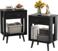24-inch Nightstands Set of 2 with Fabric Drawers, Black - Modern Bedroom Storage