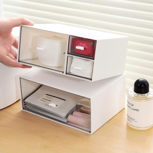 MILULUGO 4-Drawer Desk Organizer Makeup Storage Box for Cosmetics & Jewelry