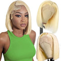 Blonde Human Hair Bob Wig 13x4 Lace Front Pre Plucked Hairline 8 Inch - Skydo 613 Variation