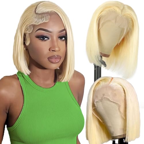 Blonde Human Hair Bob Wig 13x4 Lace Front Pre Plucked Hairline 8 Inch - Skydo 613 Variation