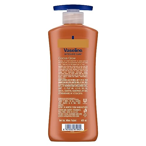 Vaseline Cocoa Glow Body Lotion 13.53 Fl Oz (400 ml) - Moisturizing & Fast Absorbing
