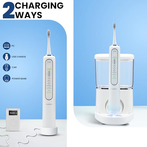 Electric Toothbrush and Water Flosser Combo - 5 Modes, 17 Oz Water Tank, 5 Replacement Heads