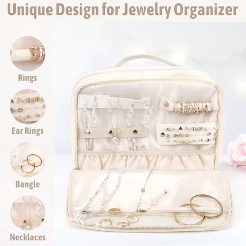 PU Leather Waterproof Travel Toiletry Bag with Jewelry Organizer, Hanging Travel Bag for Toiletries,Cosmetic Bags for Women Toiletries Organizer with 4 Compartments Portable Travel Essentials