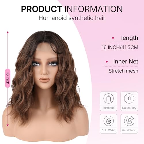 Wavy Synthetic Wig for Women - 16 Inch Chestnut Brown, Heat Resistant, Adjustable R4A/12X#