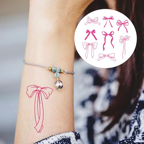 Blulu 120 Pcs Bow Temporary Tattoos Sticker Birthday Party Decoration Cute Core Bow Pre-cut Tattoos Sticker Gift Accessories for Women Bachelorette Wedding Music Festival Classroom School