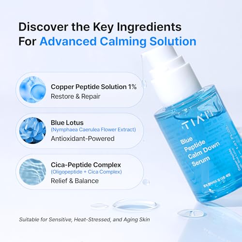 TIAM Blue Peptide Calm Down Serum, Cooling & Soothing Face Serum with Copper Peptides and Centella Asiatica, Lightweight Korean Skincare for Sensitive Skin, 1.01 fl oz