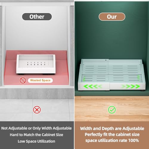 Adjustable 2 Pack Expandable Pull Out Cabinet Organizer for Kitchen & Pantry - White (12-19" W, 16.5-22" D)