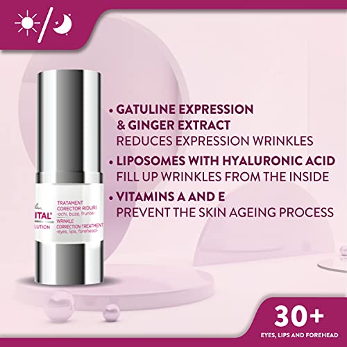 Anti-Wrinkle Skin Serum for Eyes, Lips & Forehead with Hyaluronic Acid, Vitamin A & E - 15ml