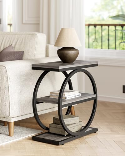 LITTLE TREE 3-Tier End Table - Slim Nightstand for Living Room & Bedroom, Grey/Black Variation 1