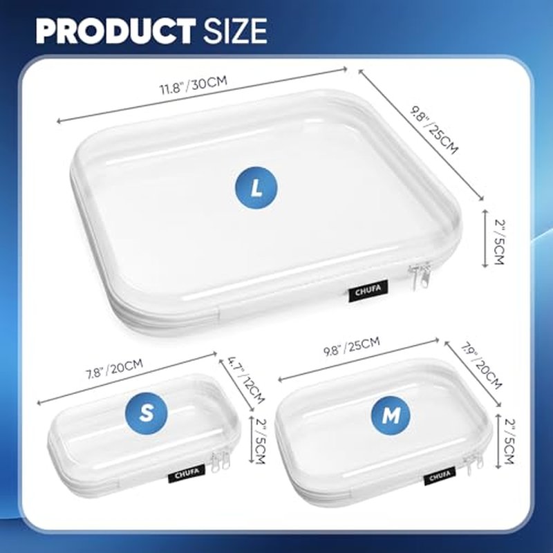 6 Pack Clear Hard Shell Zipper Case, See-Through Hard Plastic Organizer Pouches for Travel ? Toiletries, Makeup, Electronics & Pencils, Crush-Resistant Storage, 3 Sizes (2 Small/2 Medium/2 Large)