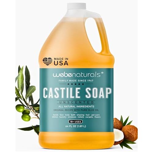WEBE Pure Unscented Castile Liquid Soap Refill, 64 Ounce | Vegan & Gluten Free Non-GMO, For Face, Body Wash, Dishes, Pets & Laundry