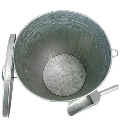 Galvanized Steel Bird Seed Storage Bin with Locking Lid & Scoop - Rustic Farmhouse Design, 16.5 Quarts / 25 Pounds Capacity
