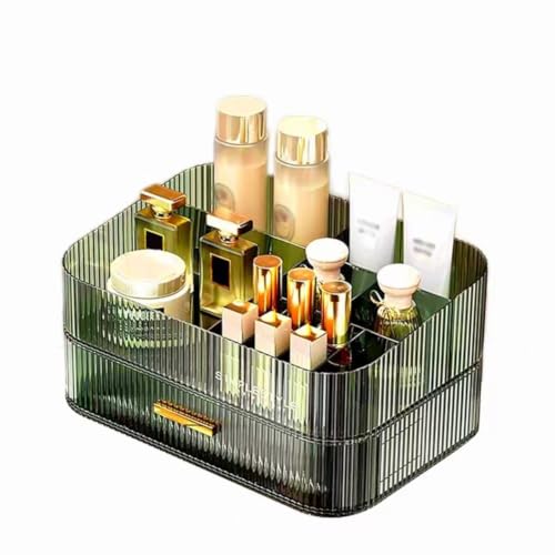Makeup Organizer with Stackable Drawers and Tray - Clear Green, Tray & Drawer