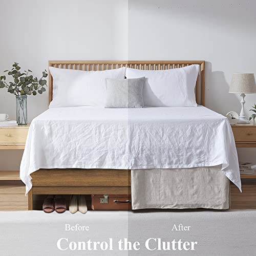 Flax-Basic Linen Bed Skirt with 14-Inch Drop for King Bed - Breathable Belgian Material