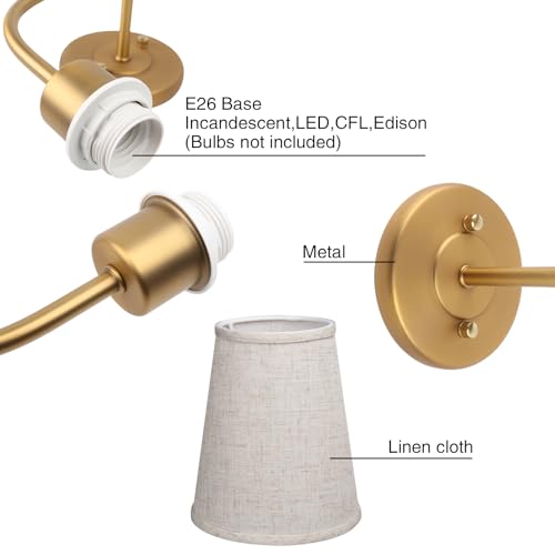 Brass Gold Double Wall Sconce with Linen Beige Fabric Shades - 2 Light Vintage Fixture - Hardwired with Variation Brass Gold / 1 Pack-2 Light-Hardwired