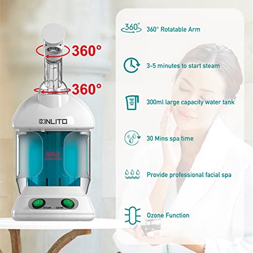 KINLITO Facial Steamer with 360° Arm – Nano Ionic Warm Mist, Ozone Spa