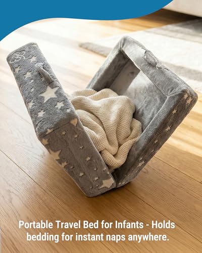 Glow-in-the-Dark Toddler Floor Bed - Foldable Travel Bed with Safety Rails, Gray