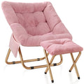 Foldable Faux Fur Lounge Chair - Pink Comfy Saucer Chair for Living Room & Bedroom