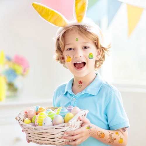 Easter Stickers Tattoos,10 Sheets Temporary Easter Egg Stickers Bunny Stickers for Kids Easter, Easter Egg Decorating Easter Egg Basket Goodie Bags Stuffers Fillers Party Supplies