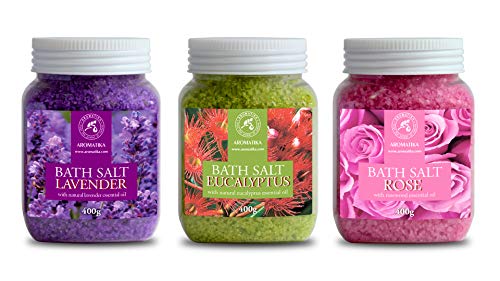 Eucalyptus, Lavender & Rose Bath Salts Set 42 oz with 3 Variations - Relaxation & Stress Relief