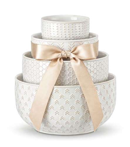 Ceramic Mixing Bowls Set of 4 - Large Serving & Baking Bowls, Ivory White