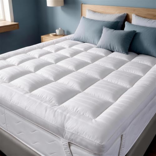 Queen Cotton Mattress Topper - White Plush 1200 GSM Extra Thick Pillow Top