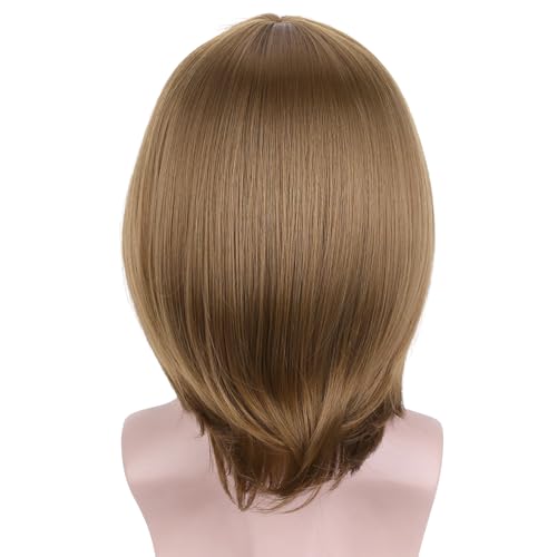 BERON Golden Brown Short Straight Wigs for Men with Side Part, Heat-Resistant Synthetic Hair
