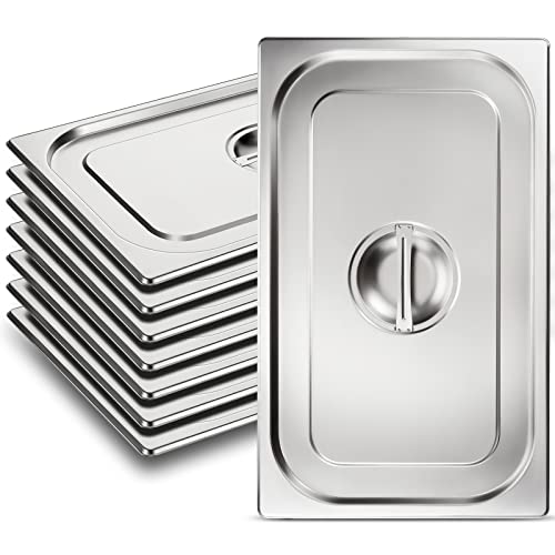 Full Size Stainless Steel Steam Table Pan Cover with Handle - 8 Pack