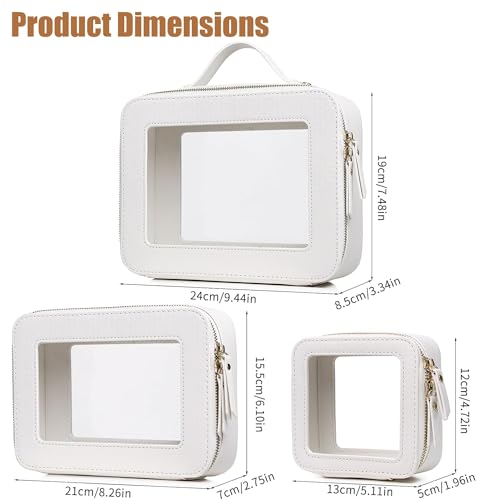 Makeup Bag | Transparent Toiletry Bag | Portable Waterproof Makeup Storage Bag | Travel-Specific Skincare Storage Bag | 2 Sets, L+M+MINI(White)