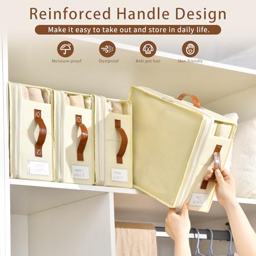 Freebat 8 Pack Adjustable Bed Sheet Organizers with Zipper - Beige