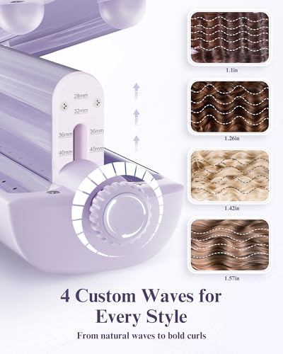 KAUGIC Rose Purple 4-in-1 Adjustable Ceramic Curling Iron & Waver with Hot & Cold Air - 1.1''-1.57''