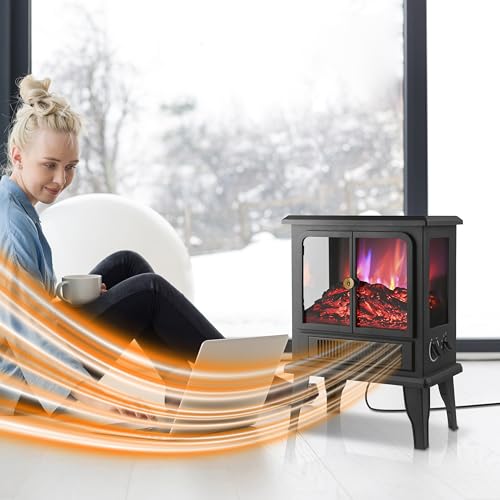 Techni Home 1500W Electric Fireplace Heater with Realistic Flame Effect