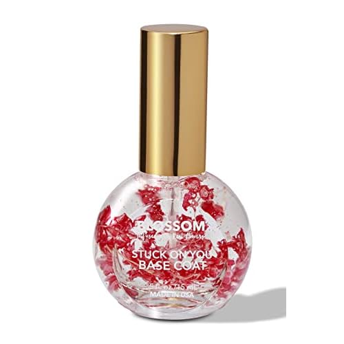 Blossom Stuck on You Sticky Base Coat for Nail Polish, Cruelty Free, Paraben Free, Vegan, Infused with Real Flowers, Made in USA, 0.5 fl. oz./15 ml, Red