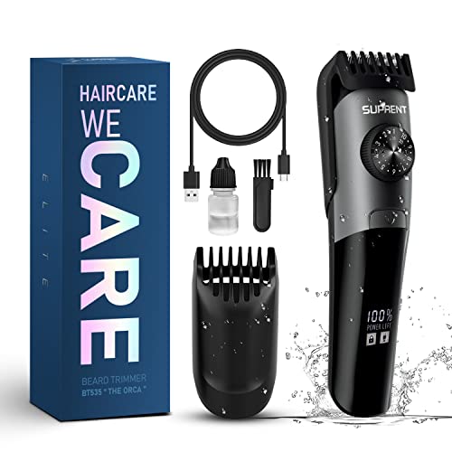 Waterproof Beard Trimmer for Men - Adjustable Cordless Grooming Device with LED Display