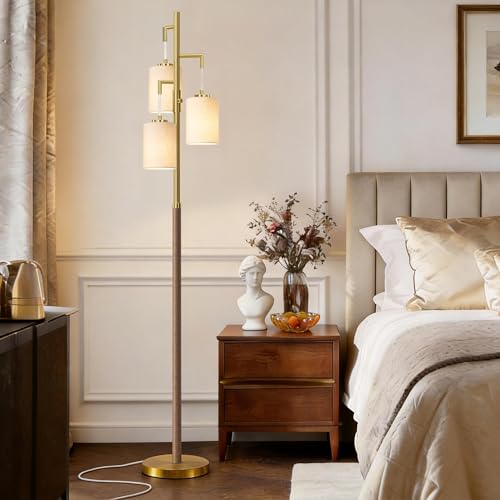 Wood Chestnut Dimmable Floor Lamp 70 Inch Tall Living Room Standing Light