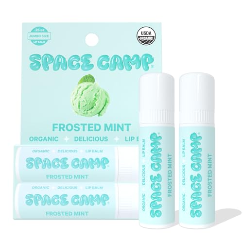 Space Camp Wellness Jumbo Lip Balm - Frosted Mint Organic Flavored Lip Treatment (2 Pack)