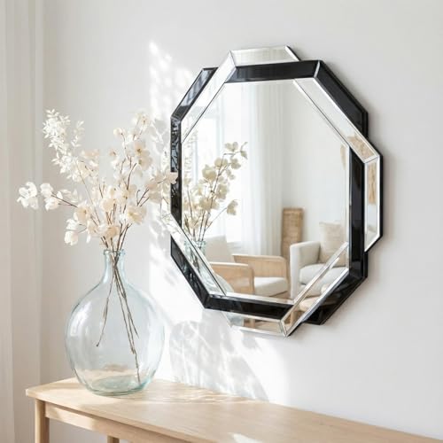 Vercraft Black 24x24 Inch Frameless Beveled Edge Wall Mirror for Bathroom & Bedroom