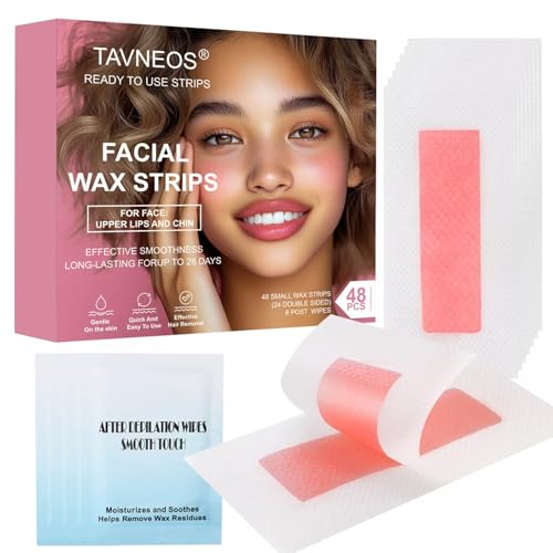 48 PCS Facial Wax Strips for Hair Removal on Face & Body | Gentle Rose Extract Formula for Sensitive Skin | At-Home Waxing Kit for Eyebrows, Upper Lip, Bikini, Brazilian with 6 Calming Oil Wipes