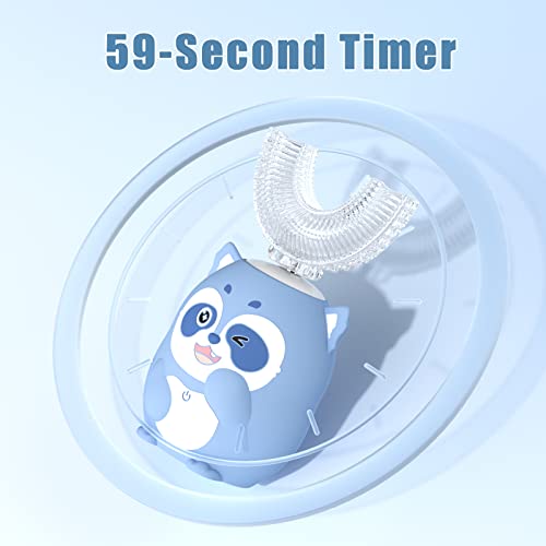 Kids Electric U-Shaped Sonic Toothbrush - Blue Raccoon, 59S Timer, Age 8-15