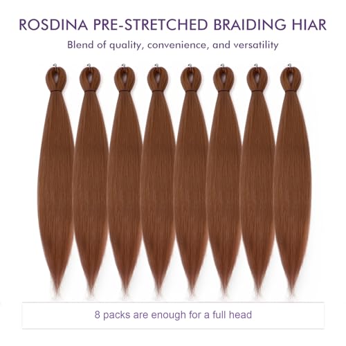 Rosdina 28 Inch Pre-Stretched Braiding Hair #30 - 8 Packs Brown Yaki Texture for Twist & Box Braids