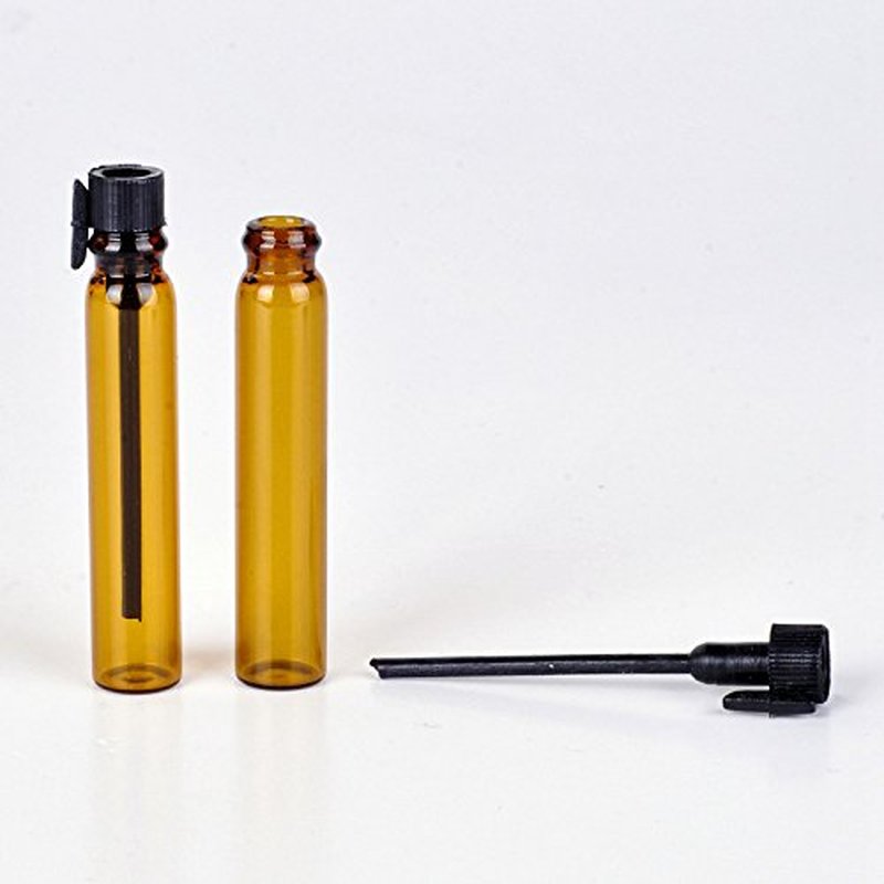 Enslz Amber Glass Mini Perfume Sample Bottle 100 Pcs Vials Refillable Empty Travel Cosmetic Liquid Oil Fragrance Packing Bottles Container Tubes (2ml)